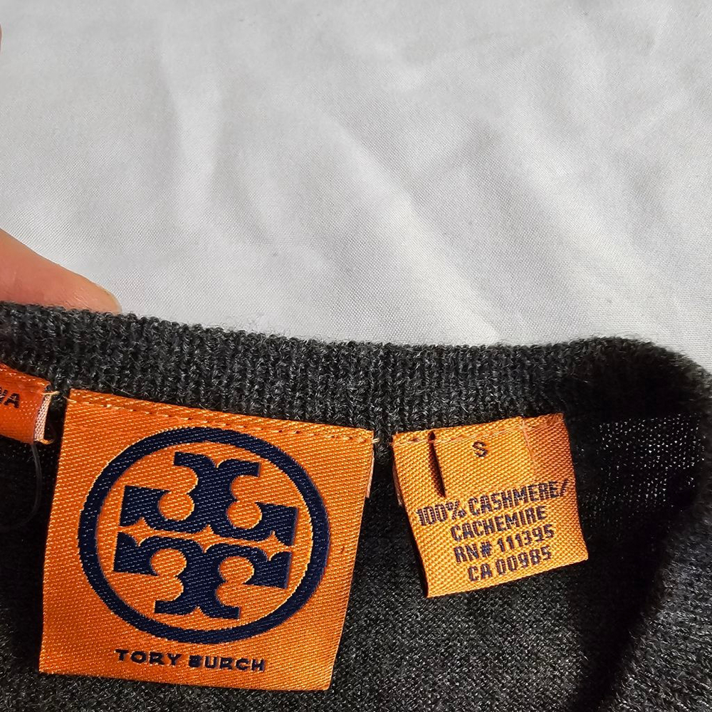 Tory Burch Gray Cashmere Embellished Crew Neck Sweater Small - Picture 4 of 7